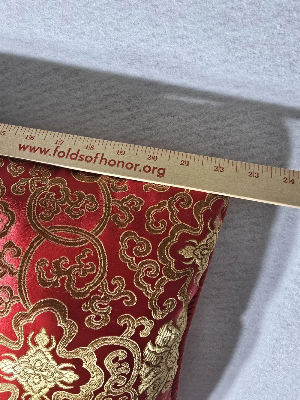 Ornate Red and Gold Decorative Accent Pillow with Embroidered Panel